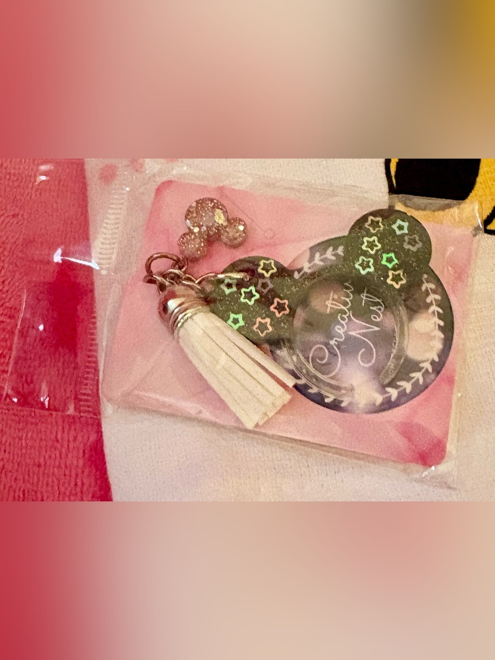 Minnie Mouse handmade Keychain with Heart Charm